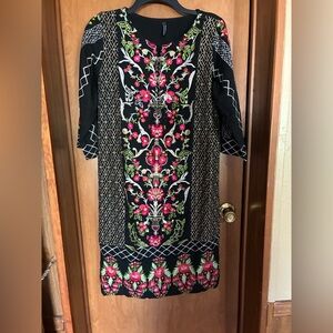 Pakistani Mausummery Floral Embroidered Women's Dress - Pink & Green L